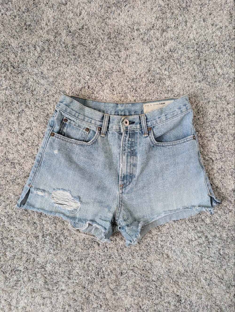 rag & bone Light Wash Distressed Denim Duff Shorts